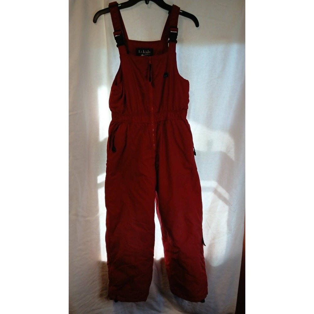 LL Kids L.L. Bean Red Insulated Snow Bibs Overalls OVG69 Medium 10-12